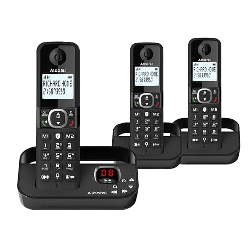 Image of ALCATEL F860 Voice Trio - DECT Cordless Phone With Answering Machine - Large Backlit Display - Loudspeaker - Call Barring - 2 Direct Memory Keys - 3 Handsets - Black