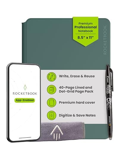 Image of Rocketbook PRO 2.0 Reusable Digital Notebook - Smart Notepad A4 Green, Wirebound Note Book To Do List Pad, Dotted and Lined Paper with Frixion Erasable Pen and Wipe, Office Gadget with Rocketbook App