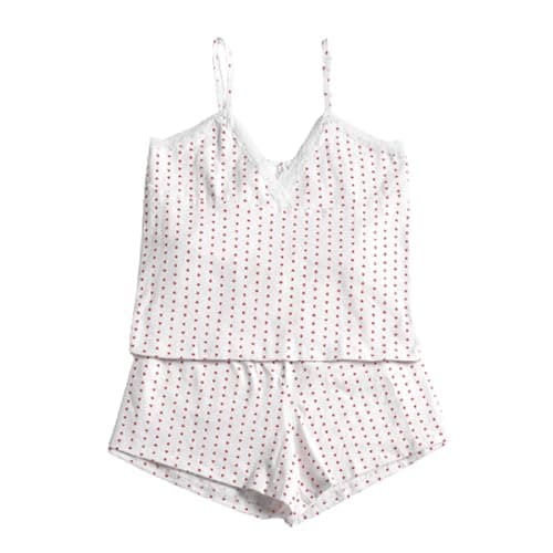 Image of Betrodi Women 2 Piece Pajamas Shorts Outfits Y2k Sleeveless Crop Cami Top Low Waist Shorts Bodycon Lounge Set Sleepwear(Y2k White,L)