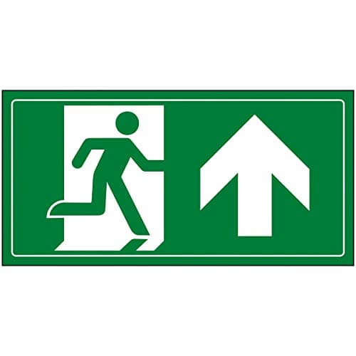 Image of VSafety Fire Exit Man Running Up Sign - 300x150mm - Green 1mm Rigid Plastic