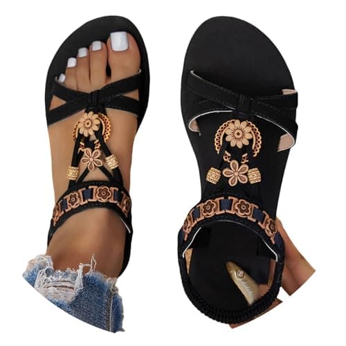 Image of DFSDJEUW orthopedic sandals women Womens Sandals Wide Fit Comfortable Slip on Wedge Shoes Casual Open Toe Orthopedic Slide Lightweight Summer Cushion Plantar Fasciitis online shopping Black 6