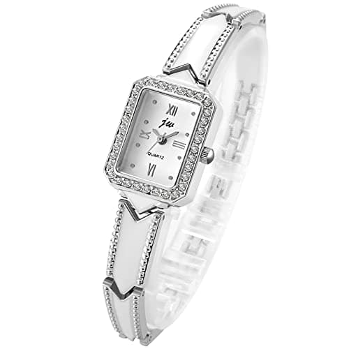 Image of JewelryWe Womens Bracelet Watch Stainless Steel Square Dial Rhinestone Studded Bangle Watch