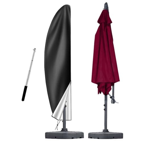 Image of OKPOW Cantilever Parasol Cover Waterproof, Fit for 2.5m 2.7m 3m 4m Patio Large Overhanging Outdoor Parasol,600D Oxford UV Resistant Windproof Garden Umbrella Cover with Zip Black