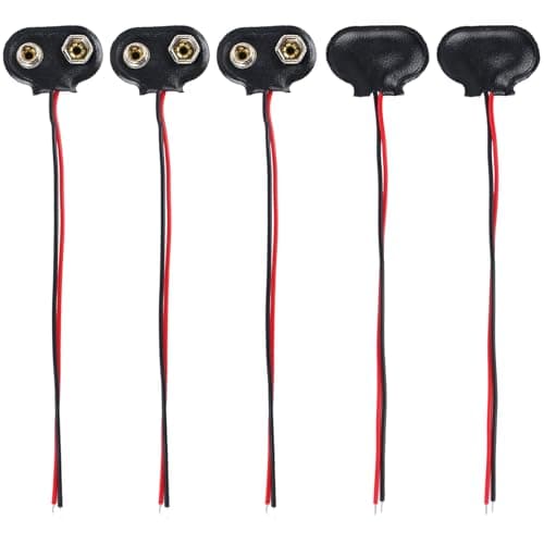Image of 5 Pcs 9V Battery Snap Connector, with 15cm Flying Leads, Black Hard Plastic Housings, Battery Snap T-type Cables Lead Connector, for DIY, Motors, Arduinos, Multimeter, LED Light