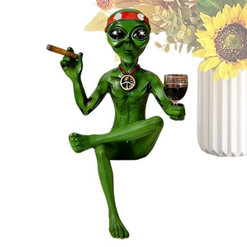 Image of GuimMCanLin Alien Figurines - Collectible Vintage Desktop Sculpture - Drinking Alien Figurine for Adults,for Bedroom Living Room Bookshelves Shelf Table Balcony Yard Patio Lawn Housewarming Women Men