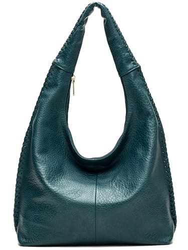 Image of Mabel London Large Faux Leather Slouch Shoulder Bag for Women - Soft Everyday Hobo Tote with Whipstitch Detail - Heather (Deep Teal)