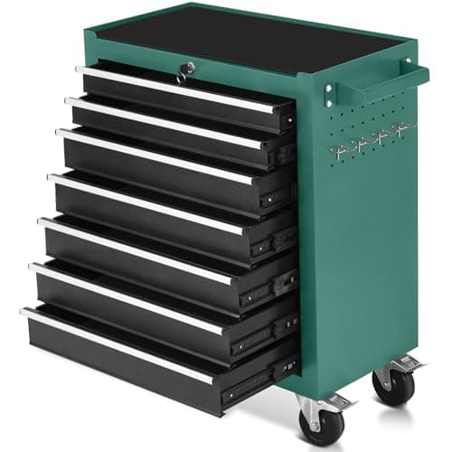 Image of 7-Drawer Rolling Tool Chest with Wheels,Tool Cabinet on Wheels with Keyed Locking,Multifunctional Tool Cart on Wheels,Tool Storage Organizer Cabinets for Garage,Warehouse, Repair Shop (Black Green)