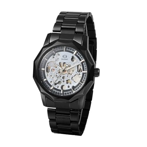 Image of JewelryWe Men's Automatic Mechanical Watch: Luminous Hands Diamond-Shaped Case Timepiece Stainless Steel Casual Business Formal Wristwatch