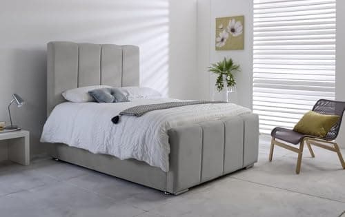 Image of 3FT Single Kensington Bed Frame With Headboard And Footboard Upholstered In Plush Velvet Silver Bed Wooden Slats - No Storage - No Mattress (Silver Plush, 3FT Single - No Mattress - No Storage)