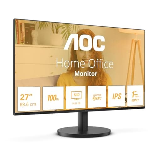 Image of AOC 27B3HA2-27 Inch FHD Monitor, 100Hz, IPS, 1ms, FlickerFree, Speakers, 3 Sided Frameless, LowBlue Light (1920 x 1080, 250 cd/m2, HDMI 2.0 / DP 1.4)