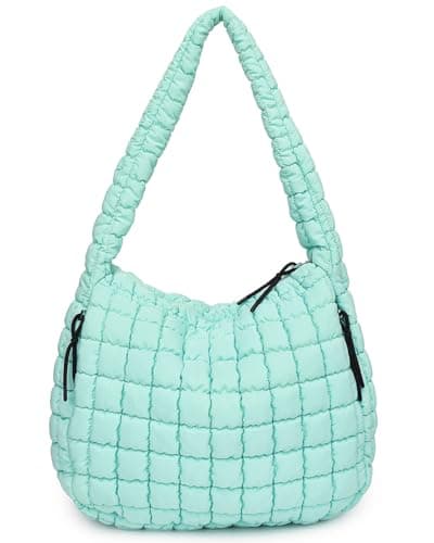 Image of Bagtopia Puffer Tote Bag, Large Quilted Puffer Tote Bag, Lightweight Puffy Quilted Hobo Bag, Soft Padded Shoulder Bag, Puff Purse for Work,Gym,Travel, Light Green