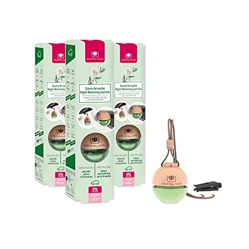 Image of Cristalinas Car Air Fresheners Night Blooming Jasmine Scent, Pack Of 3 - Odour Neutralising 2 in 1 Air Fresheners for Cars, Essential Oils Car Air Freshener Scent for Men & Women lasts upto 8 weeks