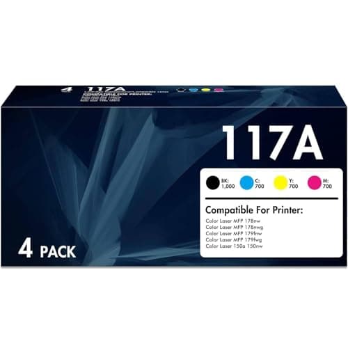 Image of 117A Toner Cartridge Compatible for HP 117A for Color LaserJet MFP 178nw 179fnw 150nw 150a 178nwg 179fwg 178 179 150 W2070A W2071A W2072A W2073A Ink - Black Cyan Yellow Magenta 4-Pack