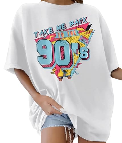 Image of Lonya Women's T-Shirts Round Neck Y2k 90s Oversized T Shirts for Women Ladies Short Sleeve Graphic Print Summer Baggy Plus Size Casual Cotton Tee Tops,Crystal White,XXL