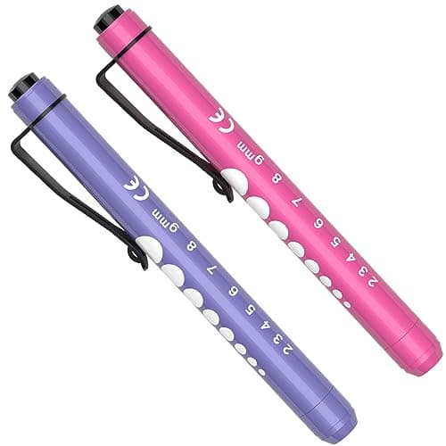 Image of RISEMART Pen Torch, 2PCS Pen Light LED Pupil Gauge Pen Torches for Nurses Doctors Paramedic EMT Emergency Penlight Flashlight with Pocket Clip (Purple &Pink)