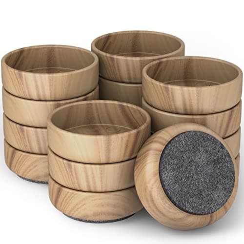 Image of Medipaq Felt Castor Cups – 16x Large 60mm Light Wood Grain – Protects Wooden & Smooth Floors – Chair & Furniture Leg Protectors