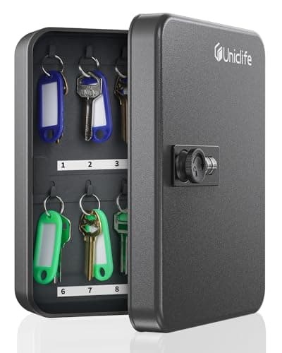 Image of Uniclife 20 Position Key Cabinet with Combination Lock Resettable Black Digital Security Storage Box Steel Key Organizer with Colorful Key Tag Labels Stickers and Hooks