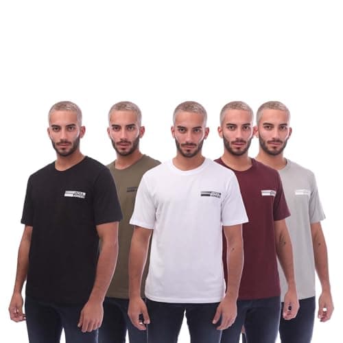 Image of JACK & JONES Mens 5 Pack Multipack T-Shirts – Crew Neck Design Short Sleeve Multipack T-Shirt Ideal for Everyday Wear, Size- Small