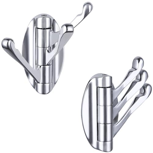 Image of APLusee Swivel Chrome Robe Hook 2 PCS, Metal Foldable Towel Holder with Triple Rotating Arms, Heavy Duty Bathroom Kitchen Coat Hanger Wall Mounted
