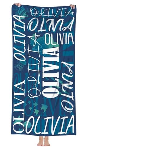 Image of MJARTORIA Personalised Beach Towels with Text, Beach Towel for Adults, Sand-free, Quick-drying, and Lightweight 120/150/180cm Bath Towel for Swimming Summer Vacation Travel (Navy blue)