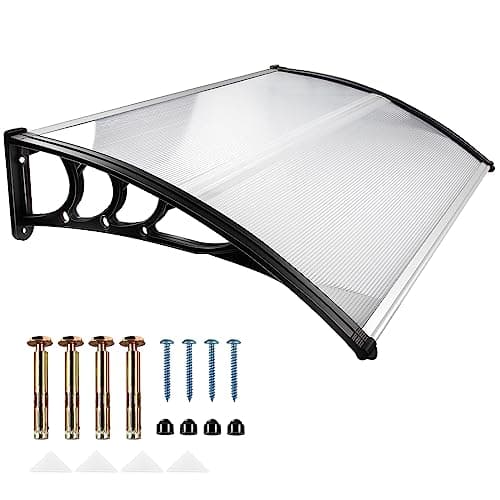 Image of Door Canopy, Waterproof Front Door Canopy, 120 * 80 * 23cm Garden Canopies, Rain Awning Suitable for Door Porch, Outdoor, Roof, Patio (Black)