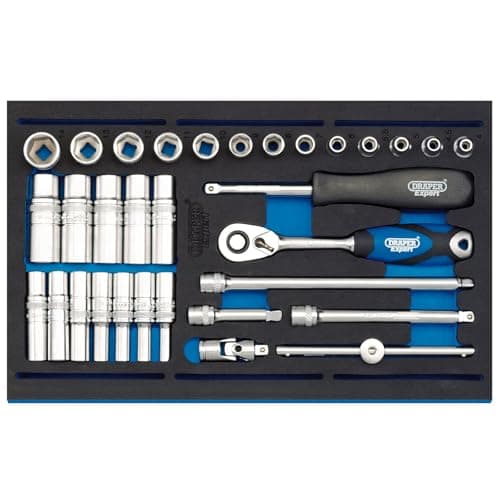 Image of Draper 63532 1/4" Socket Set in 1/4 Drawer Eva Insert Tray , Blue
