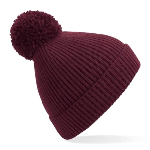 Image of Beechfield - Elegant Design - Engineered Knit Ribbed Pom Pom Beanie (Burgundy)