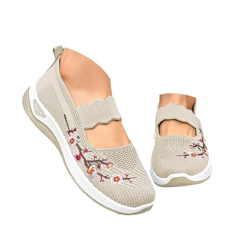 Image of Womens Summer Trainers for Women Wide Fit Wedge Walking Sneakers Casual Non Slip Walking Shoes Lightweight Low Top Slip on Orthopedic Arch Support Shoes for Women Beige 6