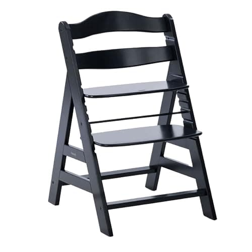 Image of hauck Alpha+, Black - Wooden High Chair 6 Months to Adult Sustainable FSC Certified Beechwood Toddler Feeding and Entertainment Chair, Inclusive 5-Point Harness Bumper Bar Crotch Strap