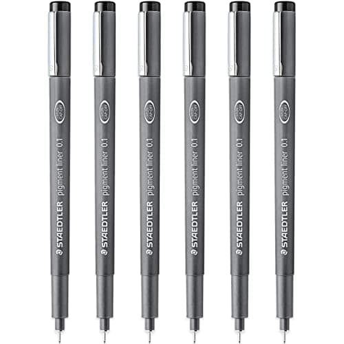 Image of STAEDTLER 308 01-9 Pigment Liner Fineliner Pen - 0.1mm Nib - Black Ink - Pack of 6