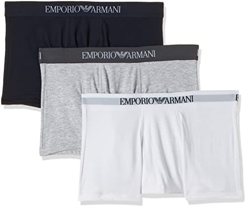 Image of Emporio Armani Mens 3-pack Cotton Trunks Underwear, Multicoloured (Bco/Grigiomel/Marine), S UK