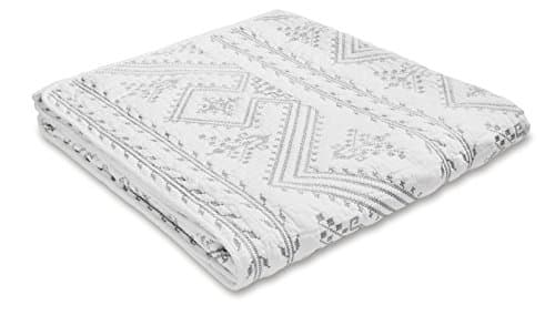 Image of Bianca Embroidered Cotton Aztec Bedspread, White