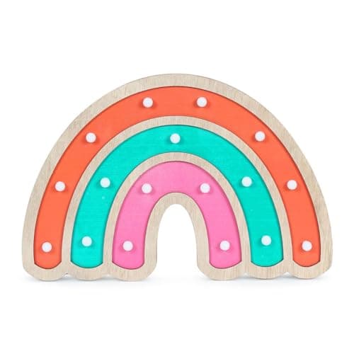 Image of ValueLights | Kids Wooden Rainbow Table Lamp Battery Powered, Wall/Table Nursery Bedroom Night Light | Table Lamps & Home Improvements Essential
