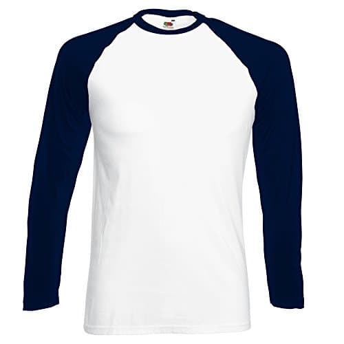 Image of Fruit of the Loom Men's Baseball Long-Sleeved T-Shirt, White/Deep Navy, XXL