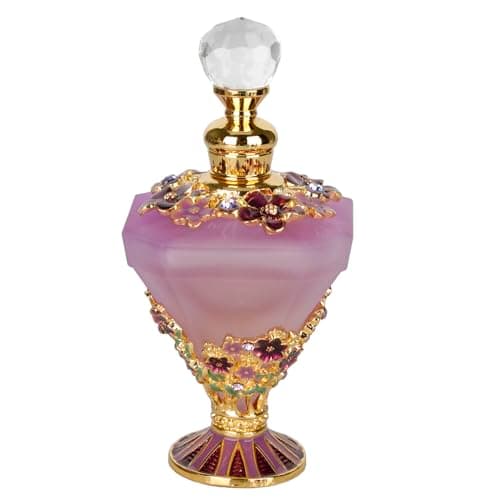 Image of SEVENBEES 30ml Decorative Glass Perfume Bottle with Purple Diamond Bottle Body and Forget-me-not Flower - Refillable Empty Glass Bottle for Home Decor - Mothers Day Gifts