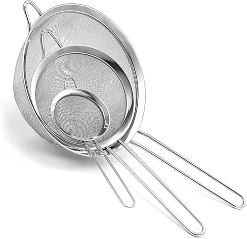 Image of Sieve/Strainer (Pack of 3) | 8cm, 12cm & 18cm | Marine-Grade Stainless Steel | Finest Mesh | Temperature-Proof | No Sharp Edges | Anti-Corrosive | Bend-Proof