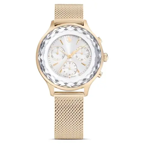 Image of Swarovski Nova Chrono Watch, Swiss-Made Wristwatch with Metal Bracelet Strap in a Champagne Gold-Tone Finish, Part of The Nova Chrono Collection