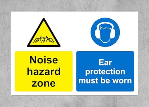 Image of Noise hazard zone ear protection must be worn safety sign - 1.2mm rigid plastic 300mm x 200mm