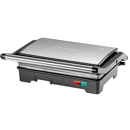 Image of Daewoo Health Grill & Panini Press, 750W Electric Non-Stick Sandwich Maker with Floating Hinged Lid, Open Flat Grill, Drip Tray – Compact Tabletop Press for Meat, Veg & Toasties
