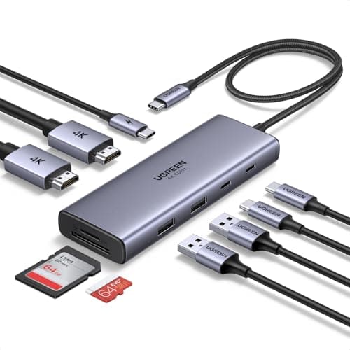 Image of UGREEN Laptop Docking Station Dual Monitor, Revodok 9-in-1 USB C Hub, Dual 4K@60Hz HDMI, 100W Power Delivery, 3x 5Gbps USB-A/C Data Ports, SD/TF, Aluminum USB-C Dock for HP, Thinkpad, Dell Laptops