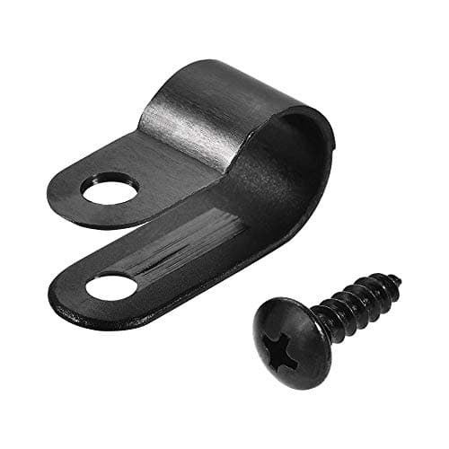 Image of sourcing map 10.4mm Nylon R Type Cable Clip Wire Clamp with Screws Black 50pcs