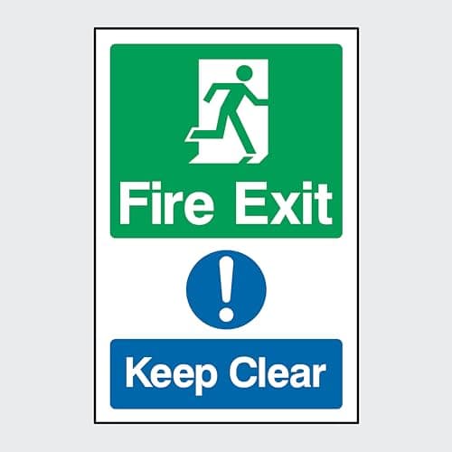 Image of Fire Exit Keep Clear Sign Sticker - (Choose Size, Material & Fixing Option) (MISC13)