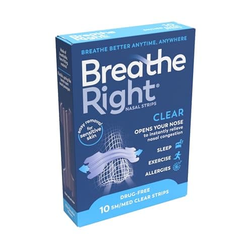 Image of Breathe Right Clear Small/Medium 10 Pieces, Nasal Strips for Snoring, Nose Strips for Breathing, Blocked Nose Relief, Drug-free Snoring Aid for Men and Women, Packaging may vary