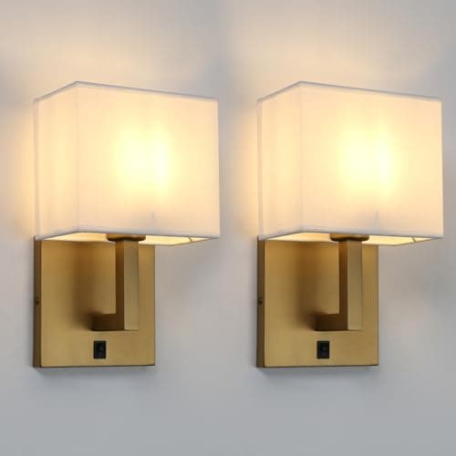 Image of Yosoan Lighting 2 Sets of Vintage Modern Linen Lampshade Wall Light Fittings, Beside LED Wall Lamp with Wall Switched for Living Room Bedrooms Hotel E27 Screw (Antique)