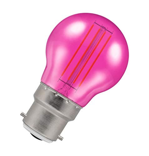 Image of Crompton Lamps Pink LED Golfball Light Bulb 4.5W B22 Harlequin | IP65 Outdoor Lights LED Bulbs | Energy-Saving Replacement for 25W Bulbs | 15,000 Hours Life | for Festoon Lights Outdoor