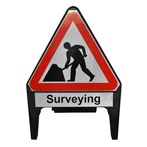 Image of Street Solutions UK - 750mm Road Q-Sign - Men At Work Supplementary Plate 'Surveying' - Plastic with Folding Leg