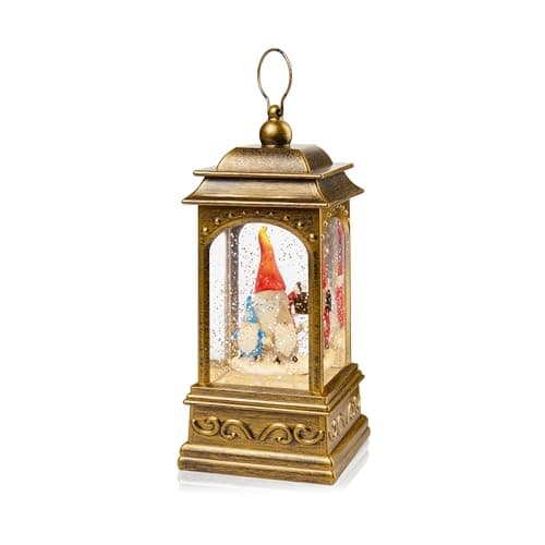 Image of Premier Bronze Christmas Gonk Water Spinner Lantern, LED Light Up Glitter Globe Decoration, Dual Power Battery/Transformer, 21cm Height