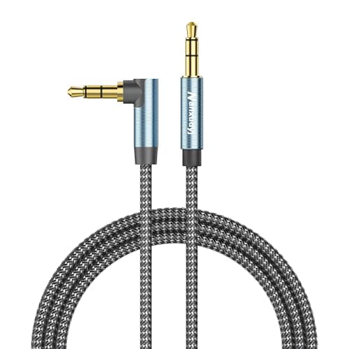 Image of Nanxudyj 6ft/1.8m 3.5mm Audio Cable, 90 Degree Right Angle, 24K Gold Plated, Compatible with Headphones, Tablets, Speakers, Gaming Consoles, Laptops