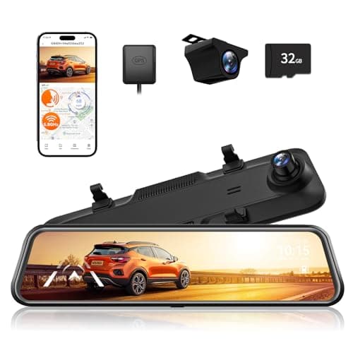 Image of WOLFBOX G840H 12'' Mirror Dash Cam with ADAS and BSD, 2.5K Rear View Mirror Camera Front and Rear, 5.8GHz WiFi, Voice Control, Parking Monitor, Included 32GB Card & GPS, Loop Recording