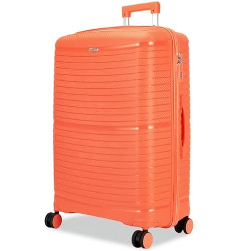 Image of FLYMAX 24" Medium Suitcase 4 Wheel Lightweight Luggage Hard Shell Polypropylene Travel Case Hold Check in Fits 15kg - 20kg Medium Size + 3 Digit Lock + Telescopic Handle 67 Litre Capacity Orange